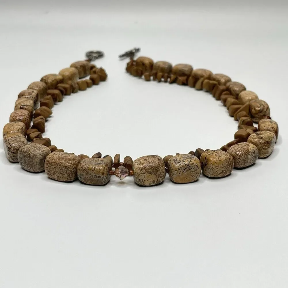 Stunning Picture Jasper Beaded Statement Necklace Ethnic Boho Unique Layered